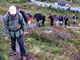 Hikers file up the trail from the Logy Bay trailhead at the Ocean Sciences Centre. About 150 hiked the full path from this point; another 50 started in Quidi Vidi and finished here.